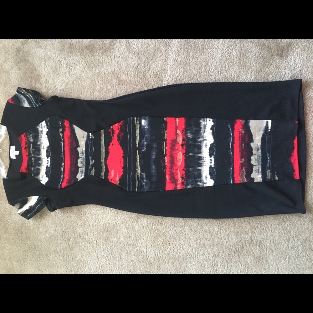 Cute Black, Red, Cream and Gold Abstract Dress